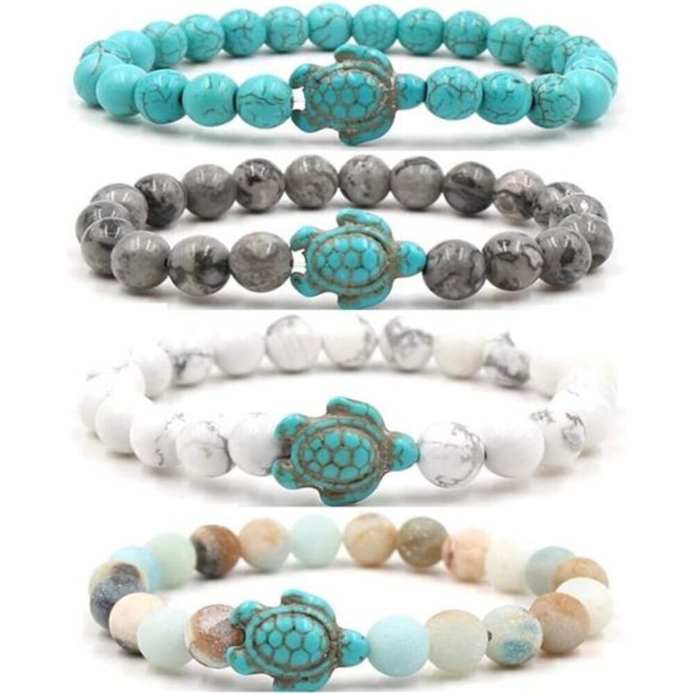 8mm Sea Turtles Beads Bracelet Turquoise Natutal Stone Elastic Stretch Bracelet